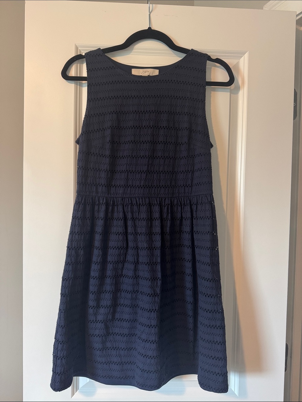 LOFT Navy Eyelet Sleeveless Fit-and-Flare Dress